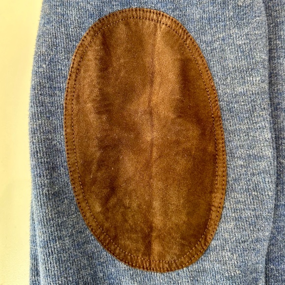 Polo Ralph Men’s Lauren Blue cotton 1/4 zip sweater. Size M. suede patches/trim. - Picture 4 of 10